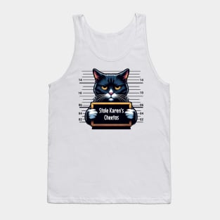 Cat Mugshot: Stole Karen's Cheetos 😼 Funny Cat Tank Top